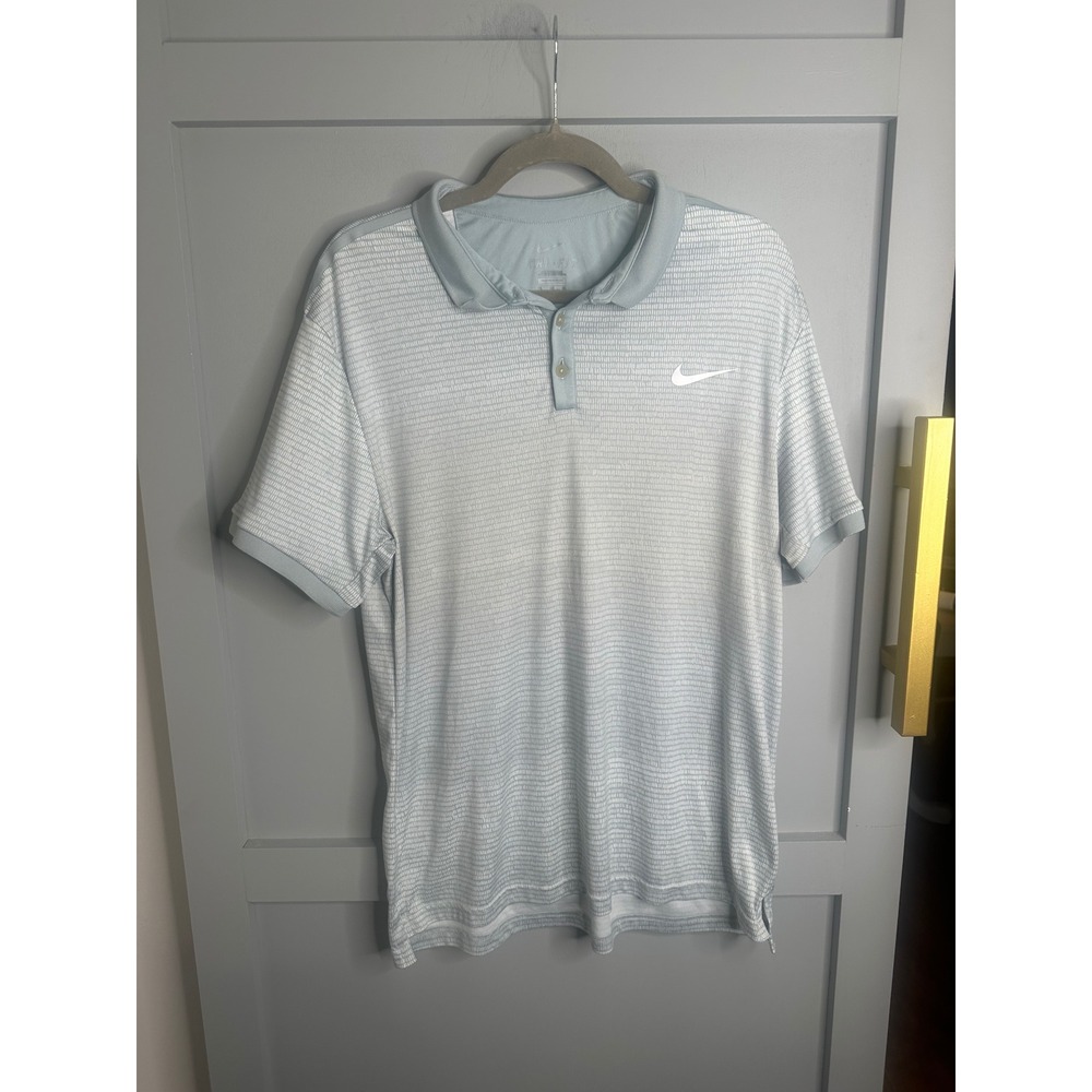 Nike Golf Dri-FIT Polo Shirt Light Blue Textured Stripe 633106-300 Mens XL